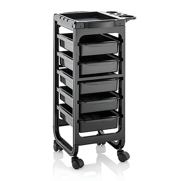 Pilot Salon Trolley 188 – Professional Rolling Hairdressing Cart with 5 Drawers, Side Tray & Tool Organizer – Black